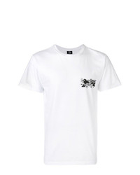 T-shirt à col rond imprimé blanc et noir Stussy