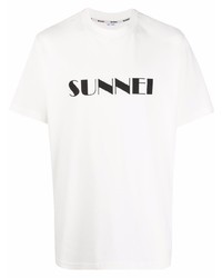 T-shirt à col rond imprimé blanc et noir Sunnei