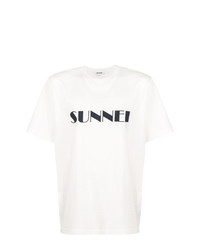 T-shirt à col rond imprimé blanc et noir Sunnei