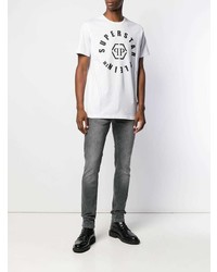 T-shirt à col rond imprimé blanc et noir Philipp Plein