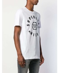 T-shirt à col rond imprimé blanc et noir Philipp Plein