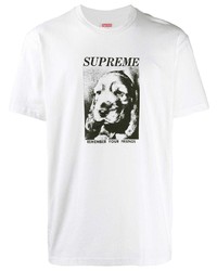 T-shirt à col rond imprimé blanc et noir Supreme