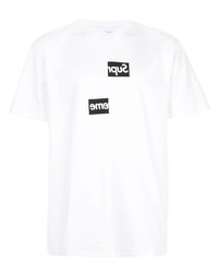 T-shirt à col rond imprimé blanc et noir Supreme