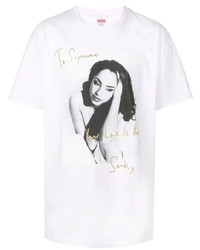 T-shirt à col rond imprimé blanc et noir Supreme