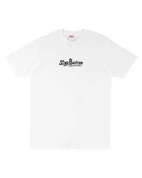 T-shirt à col rond imprimé blanc et noir Supreme