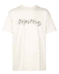 T-shirt à col rond imprimé blanc et noir Supreme