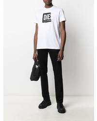 T-shirt à col rond imprimé blanc et noir Diesel