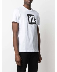 T-shirt à col rond imprimé blanc et noir Diesel