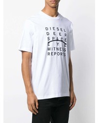 T-shirt à col rond imprimé blanc et noir Diesel