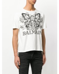 T-shirt à col rond imprimé blanc et noir Pierre Balmain