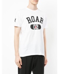 T-shirt à col rond imprimé blanc et noir Roar