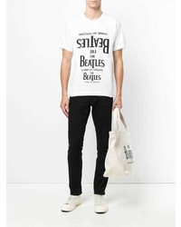 T-shirt à col rond imprimé blanc et noir The Beatles X Comme Des Garçons