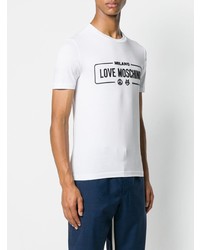 T-shirt à col rond imprimé blanc et noir Love Moschino