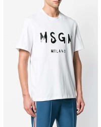 T-shirt à col rond imprimé blanc et noir MSGM