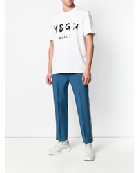 T-shirt à col rond imprimé blanc et noir MSGM