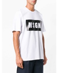 T-shirt à col rond imprimé blanc et noir MSGM