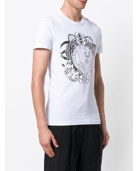 T-shirt à col rond imprimé blanc et noir Versace Jeans