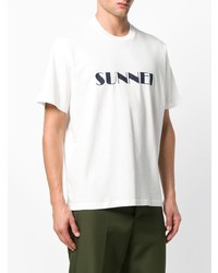 T-shirt à col rond imprimé blanc et noir Sunnei