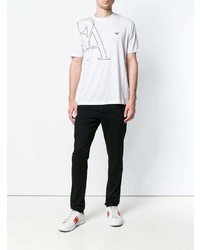 T-shirt à col rond imprimé blanc et noir Emporio Armani