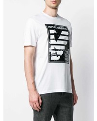 T-shirt à col rond imprimé blanc et noir Emporio Armani