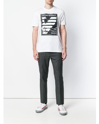 T-shirt à col rond imprimé blanc et noir Emporio Armani