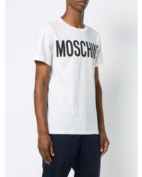 T-shirt à col rond imprimé blanc et noir Moschino