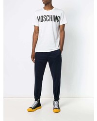 T-shirt à col rond imprimé blanc et noir Moschino