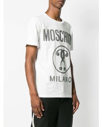 T-shirt à col rond imprimé blanc et noir Moschino