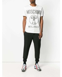 T-shirt à col rond imprimé blanc et noir Moschino