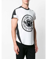 T-shirt à col rond imprimé blanc et noir Balmain