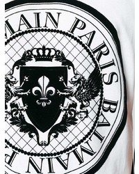 T-shirt à col rond imprimé blanc et noir Balmain