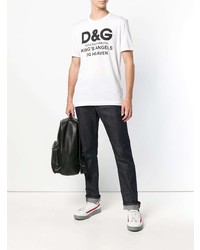 T-shirt à col rond imprimé blanc et noir Dolce & Gabbana