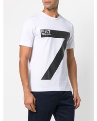 T-shirt à col rond imprimé blanc et noir Ea7 Emporio Armani