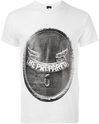 T-shirt à col rond imprimé blanc et noir