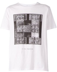 T-shirt à col rond imprimé blanc et noir