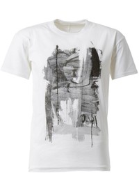 T-shirt à col rond imprimé blanc et noir