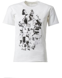 T-shirt à col rond imprimé blanc et noir