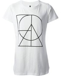 T-shirt à col rond imprimé blanc et noir