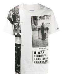 T-shirt à col rond imprimé blanc et noir Takahiromiyashita The Soloist