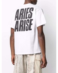 T-shirt à col rond imprimé blanc et noir Aries