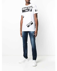 T-shirt à col rond imprimé blanc et noir Philipp Plein