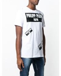 T-shirt à col rond imprimé blanc et noir Philipp Plein