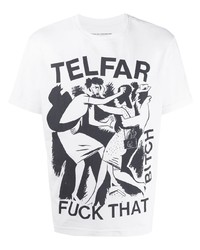 T-shirt à col rond imprimé blanc et noir Telfar
