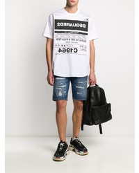 T-shirt à col rond imprimé blanc et noir DSQUARED2