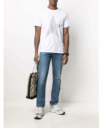 T-shirt à col rond imprimé blanc et noir Golden Goose