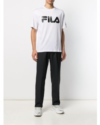 T-shirt à col rond imprimé blanc et noir Fila