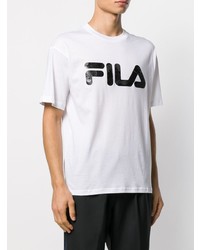 T-shirt à col rond imprimé blanc et noir Fila