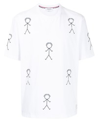 T-shirt à col rond imprimé blanc et noir Thom Browne