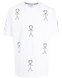 T-shirt à col rond imprimé blanc et noir Thom Browne
