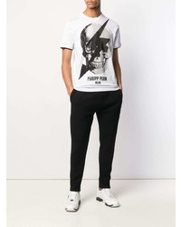 T-shirt à col rond imprimé blanc et noir Philipp Plein